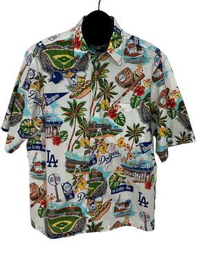 Reyn Spooner Mens Los Angeles Dodgers White Scenic Button Up Shirt L Novelty